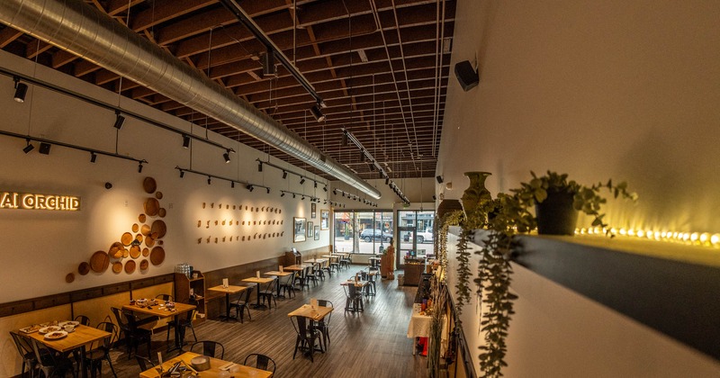 Interior, dining area, tables ready for guests