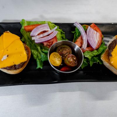 Angus beef sliders, top view.