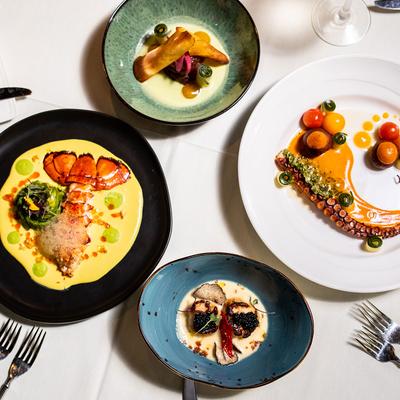 Various dishes, top view.