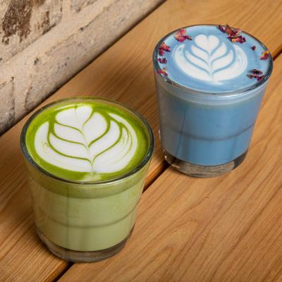 Two glasses of green and blue  Matcha Latte
