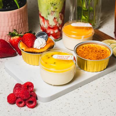 Assorted cheesecakes.