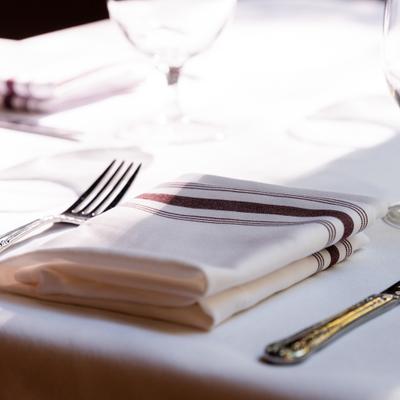 Table napkin and utensils.