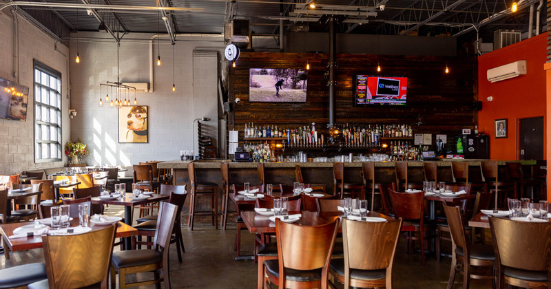 Interior, seating and bar area, TV screen