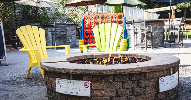 Exterior, fire pit, armchairs