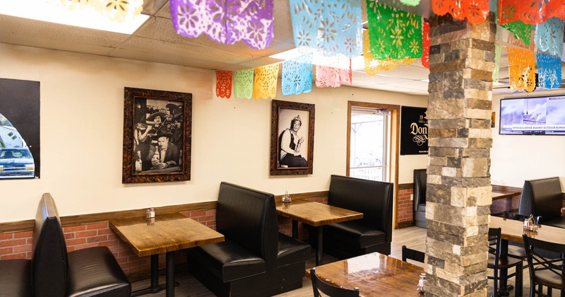 Interior, seating booths lined up