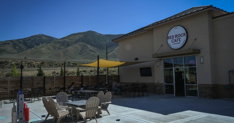 Outdoor seating area, tables and chairs