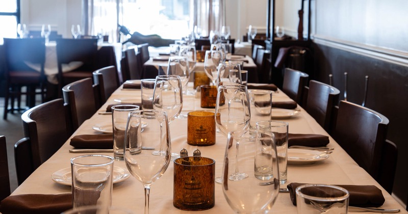 Interior, table set for guests
