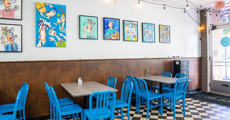 Interior seating area with chairs and tables