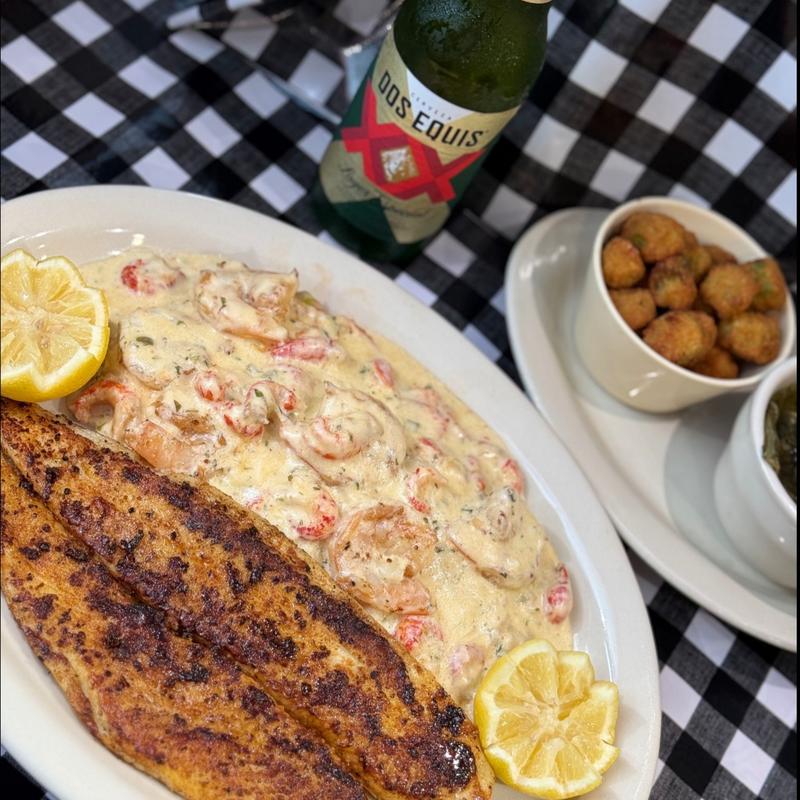 Cajun Grilled Catfish with Grilled Shrimp & Crawfish Fettuccine Alfredo photo