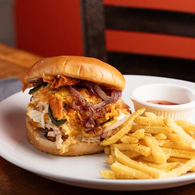 Bacon cheeseburger and fries.