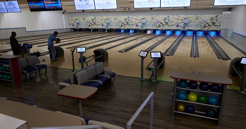 Interior of a bowling alley