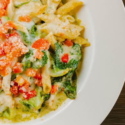 Penne Basilica close up.