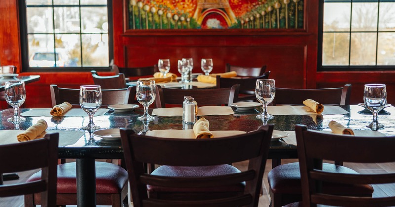 Interior, tables ready for guests