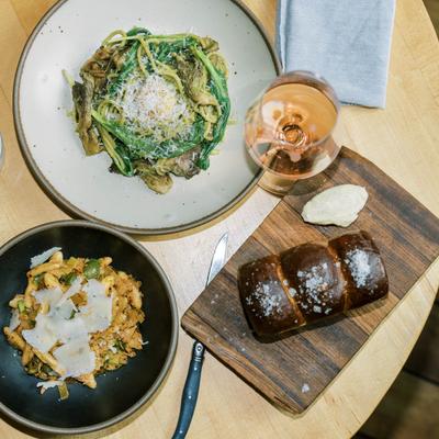 A top view of served meals.