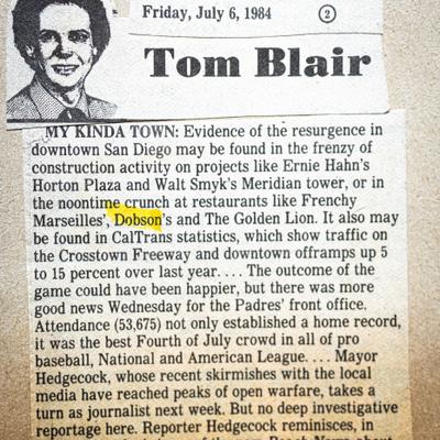 An article by Tom Blair on local affairs, Dobson's name highlighted