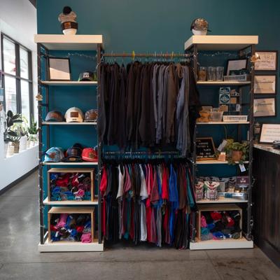 Retail store section with apparel.