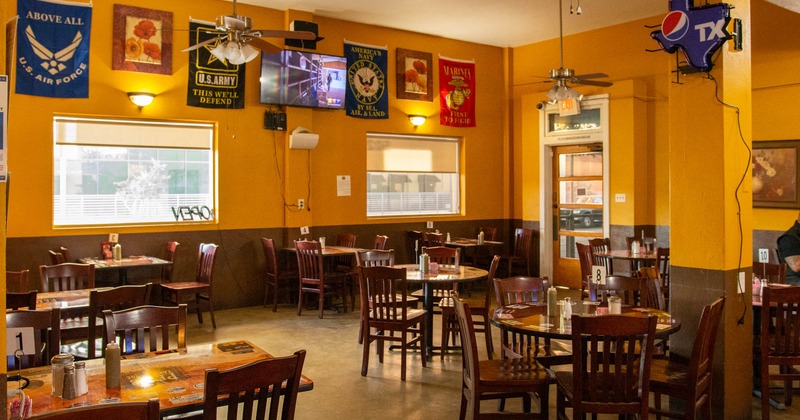 Interior, dining tables and chairs