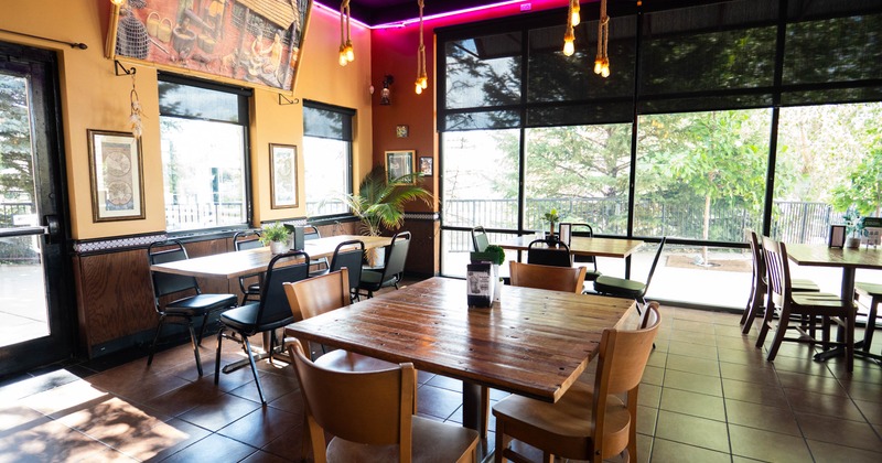 Interior, seating area with tables and chairs