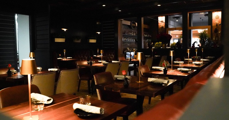 Interior, tables and chairs lined up