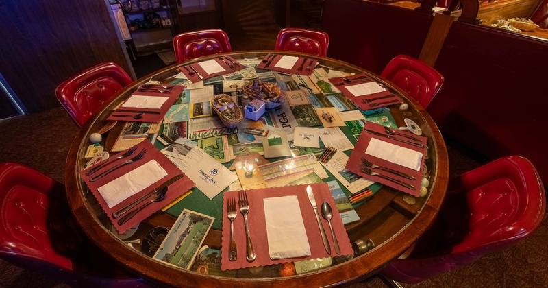 Round table set and ready for guests