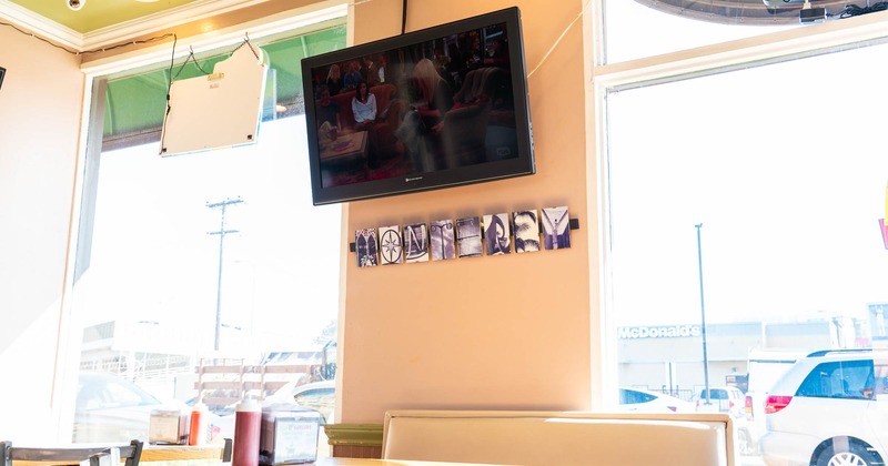 Diner tables, tv above