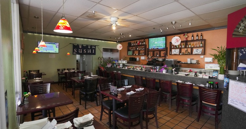 Interior, dining area, tables ready for guests