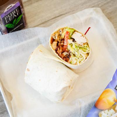 Chicken salad wrap, top view.
