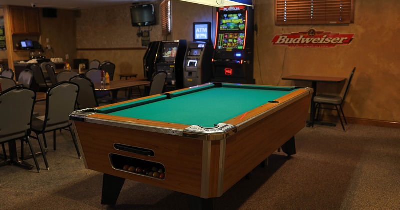 Interior, pool table on the inside