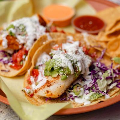 Fish tacos served, closeup