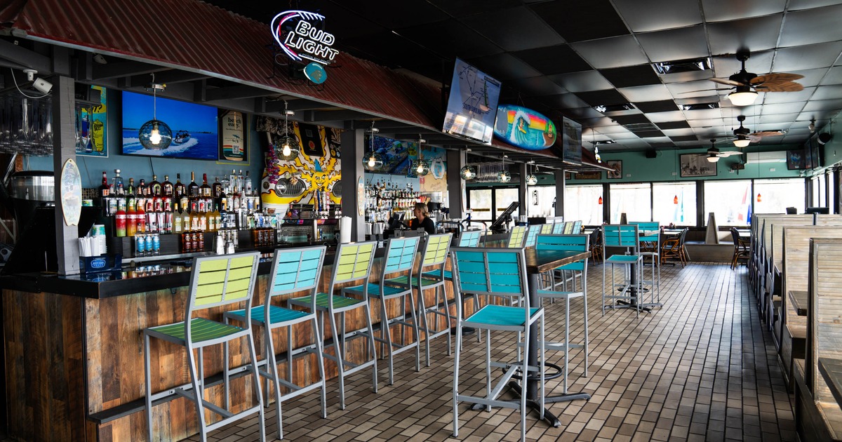 Interior, seating area with a bar