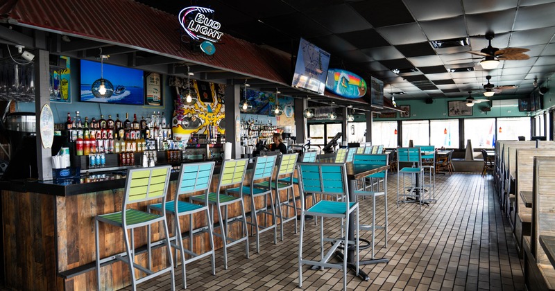 Interior, seating area with a bar