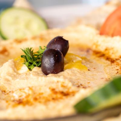 Close up of hummus.