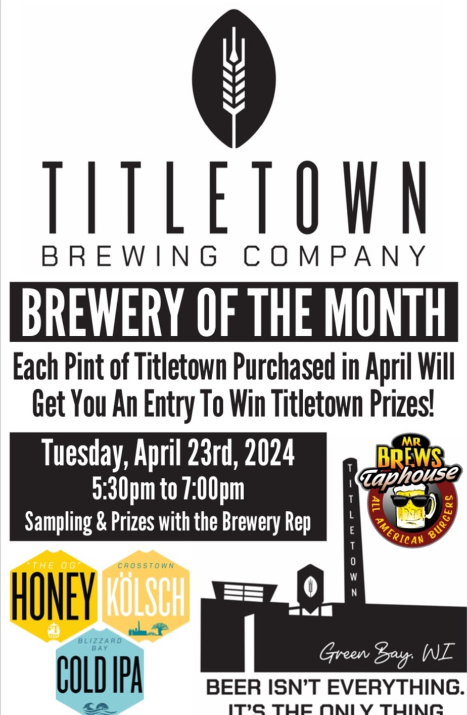 Titletown Brewing Company Sampling & Prizes with the Rep event photo