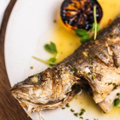 Grilled branzino fish.