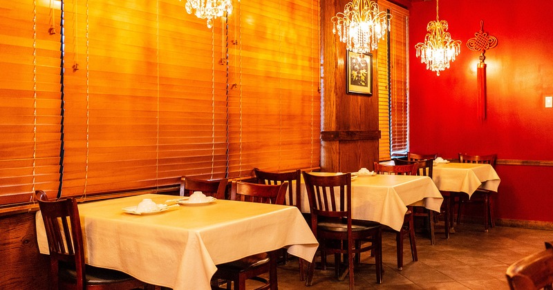 Interior, lined up dining tables