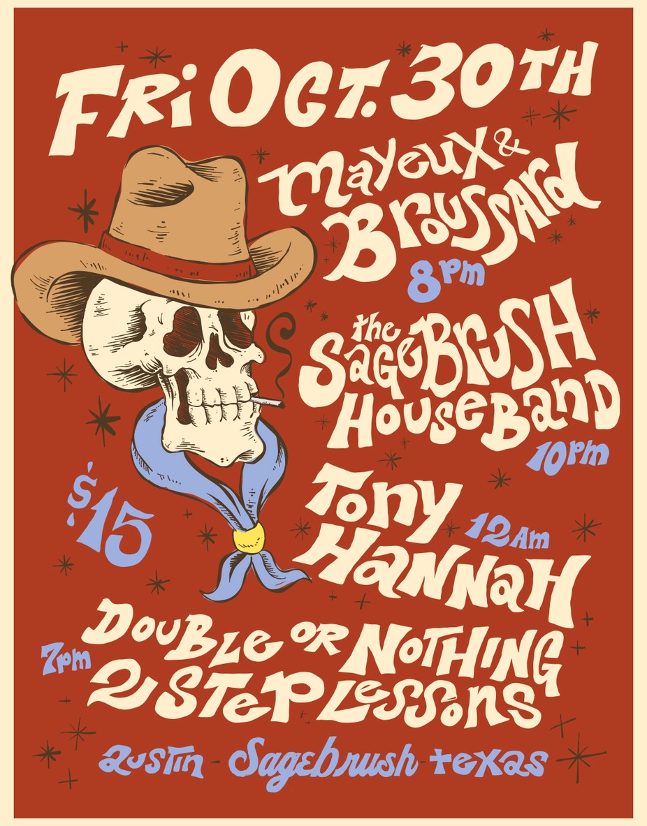 Mayeux & Broussard, Sagebrush House Band, Tony Hannah Austin concert poster