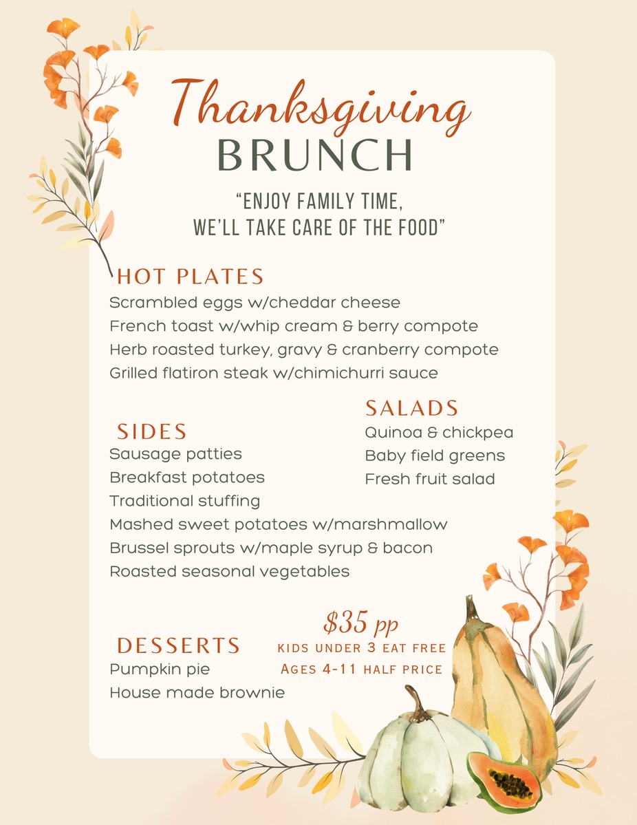 Thanksgiving  Buffet Menu 10.30am to 2.30 pm event photo