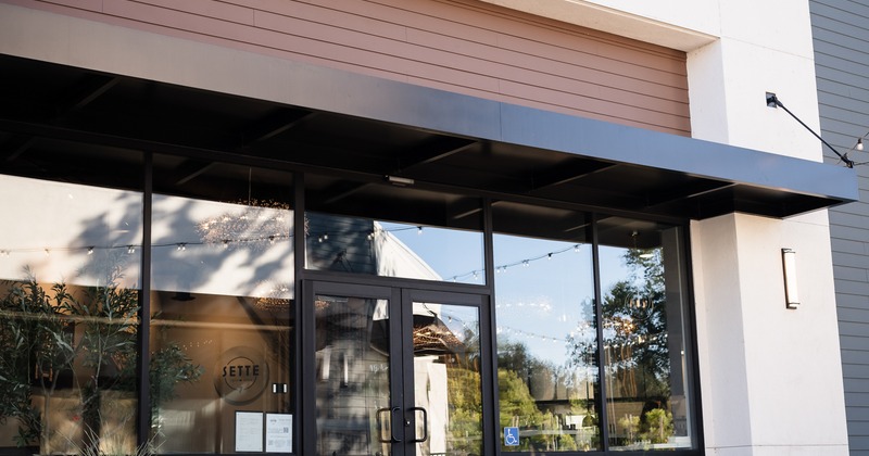 Exterior, front view to restaurant entrance