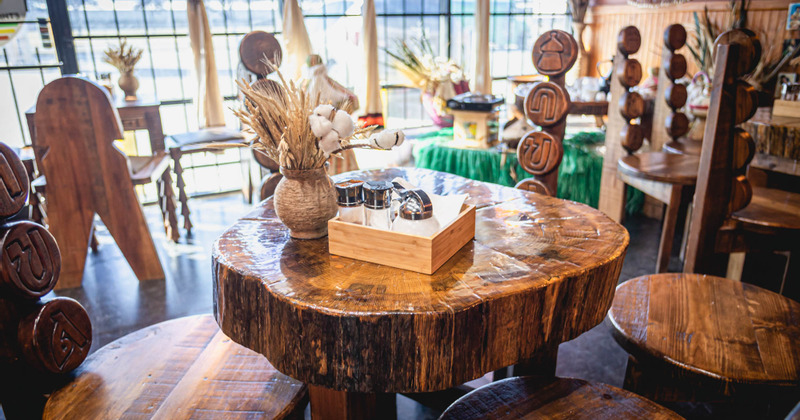 Interior, a live edge table with chairs