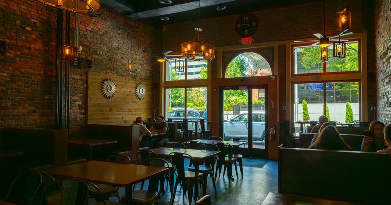 Interior, tables and chairs ready for guests