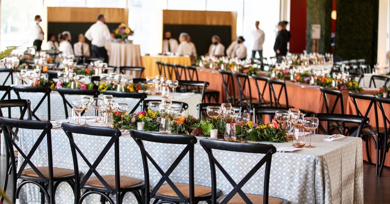 Interior, seating area with tables and chairs