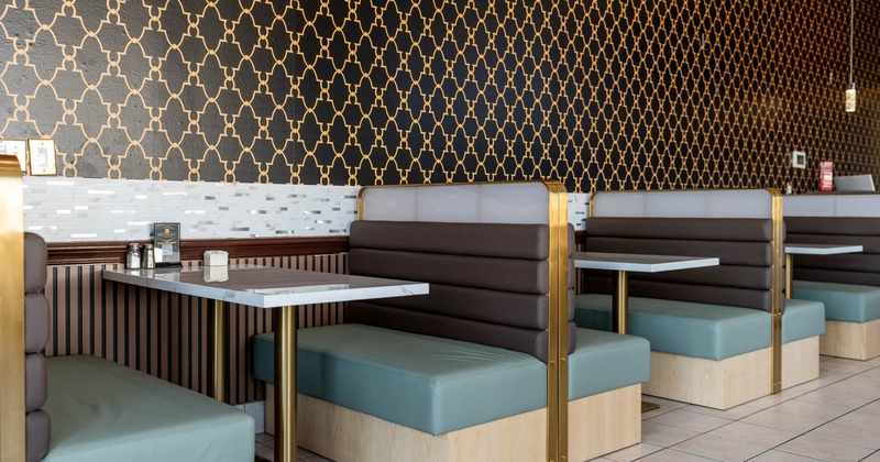 Inside, booth seating area