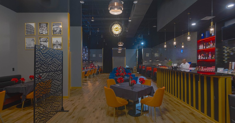 Interior, wide view of dining area