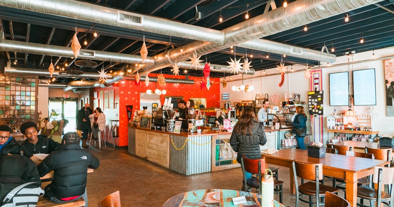 Interior, bright and modern seating area with ornaments