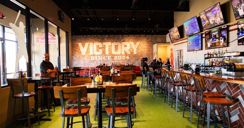 Interior, seating area with few guests