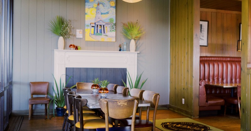 Interior, a table and chairs, picture on the wall