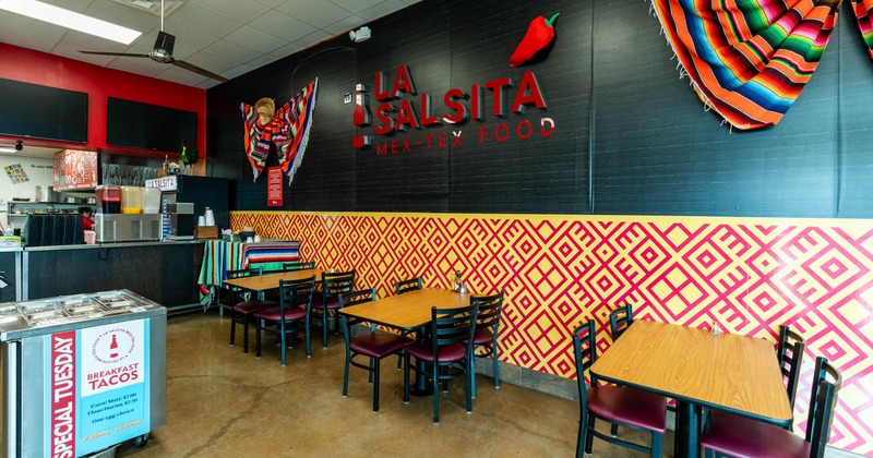 Interior, dining tables and chairs