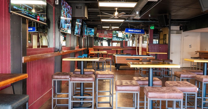 Interior, seating area with pool table