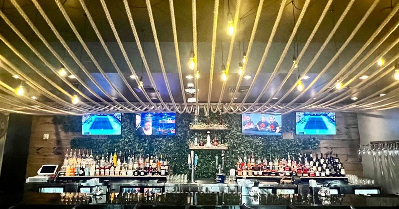 Bar area with bar stools