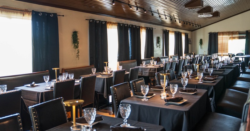 Dining area, set tables ready for guests